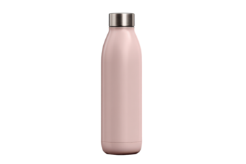 Elegant pink reusable water bottle with stainless steel cap on a black background Concept of hydration, sustainability, and ecofriendly lifestyle