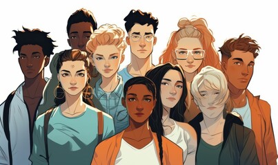Portret grupowy zr&oacute;żnicowanej grupy młodych dorosłych