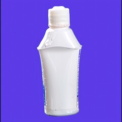 Isolated white bottle with a ribbed cap against a purple studio background