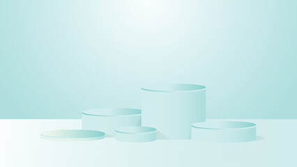 Soft mint green abstract background with round pastel podiums and subtle shadows perfect for showcasing products presentations and modern design compositions