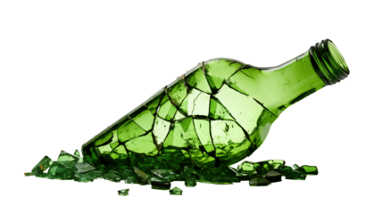 Shattered Green Glass Bottle on transparent background