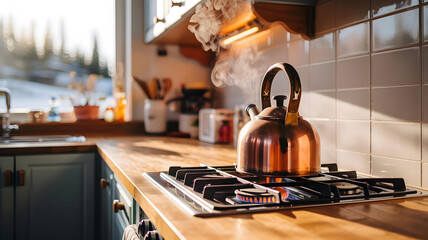 Copper kettle on a gas hob