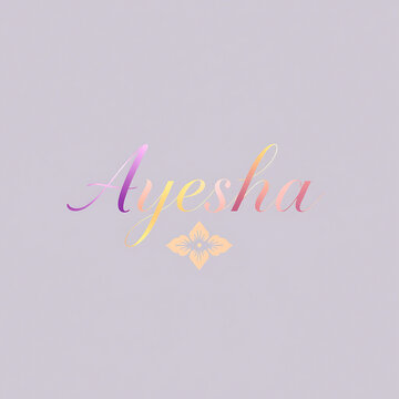 Serene Pastel Name Graphic: Ayesha, Elegant Script Font with Delicate Floral Design Element