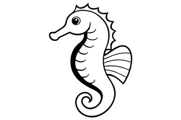 seahorse silhouette line art vector illustration with a white background