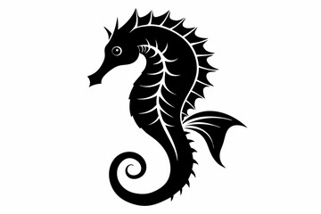 seahorse silhouette line art vector illustration with a white background
