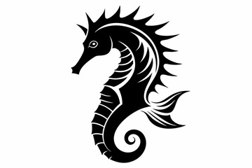 seahorse silhouette line art vector illustration with a white background