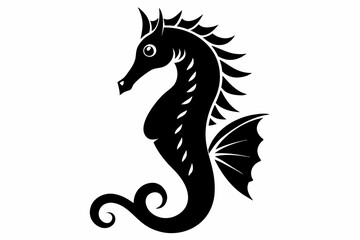 seahorse silhouette line art vector illustration with a white background