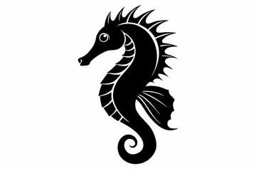 seahorse silhouette line art vector illustration with a white background