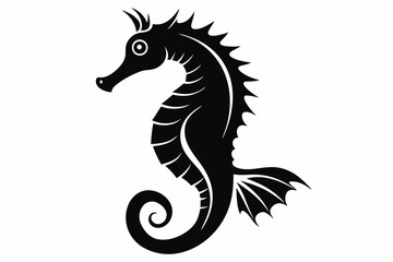 seahorse silhouette line art vector illustration with a white background