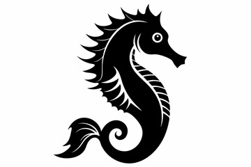 seahorse silhouette line art vector illustration with a white background