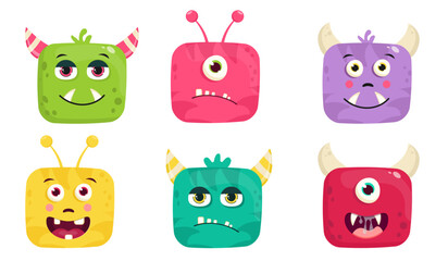 Funny Monster Faces Set