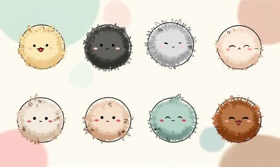 Zestaw uroczych, okrągłych zwierzątek w pastelowych kolorach