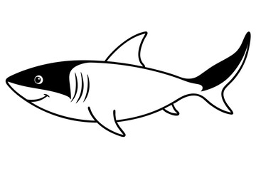 shark silhouette line art vector illustration with a white background