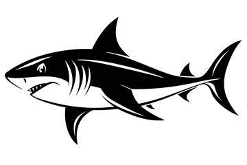 shark silhouette line art vector illustration with a white background