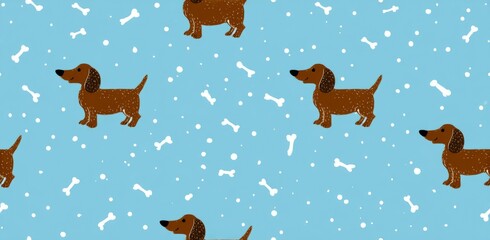 Charming dachshund pattern on a light blue background.