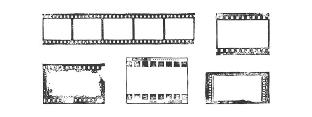 Fototapeta premium Set film frames, stamps, old grunge film strip, vintage frame, cinema, imprint.