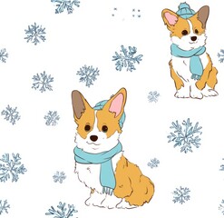 Winter-themed corgi pattern with snowflakes.