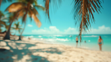 Fototapeta premium Blurred tropical beach background. Summer vacation. Based on