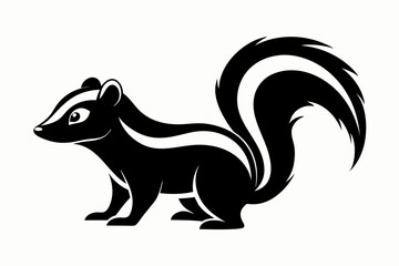 skunk silhouette line art vector illustration with a white background