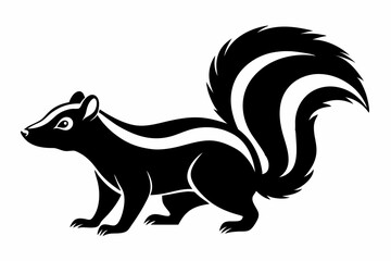 skunk silhouette line art vector illustration with a white background