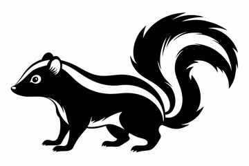 skunk silhouette line art vector illustration with a white background