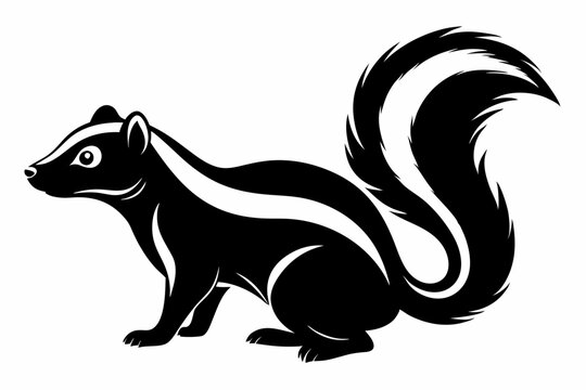 skunk silhouette line art vector illustration with a white background