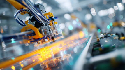 Fototapeta premium 3D printer creating mechanical parts, showcasing industrial design and technology in action.