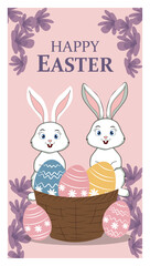 Charming  Happy Easter  Illustrations with Bunnies, Eggs, and Spring Flowers-01