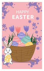 Joyful  Happy Easter  Illustrations with Bunnies and Decorated Eggs-01