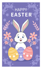 Joyful  Happy Easter  Illustrations with Bunnies and Decorated Eggs-03