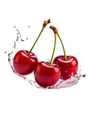 Fresh Cherries Splashing in Water on Black Background