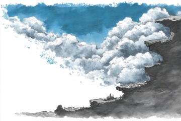 Niebo i skały - akwarela