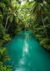 Serene Green Tropical River in Lush Jungle