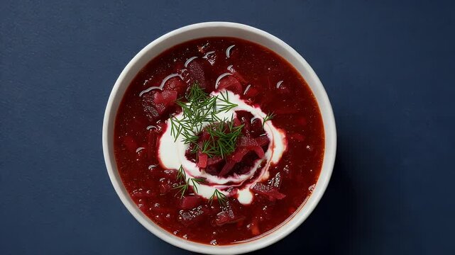 Beetroot soup bowl with dill and cream