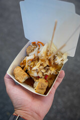 famous fried stinky tofu with pickled cabbage