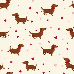 Dachshunds with hearts, a repeating pattern.