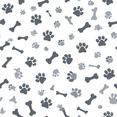 Obraz premium Repeating pattern of dog paw prints and bones.
