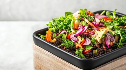 Fresh Kitchen Scraps Prepared for Composting in a Modern Caddy for Eco-Friendly Practices