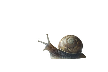 Snail with a spiral shell and extended eyestalks, showcasing natural wildlife and slow movement, perfect for nature and mollusk themes, isolated on transparent background