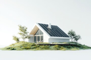 Modern eco-friendly house on grassy island