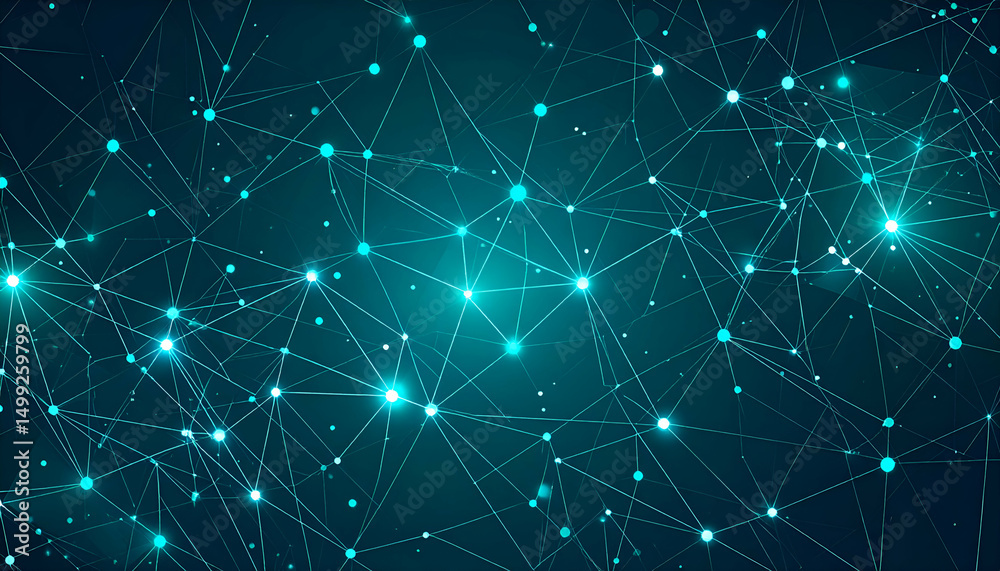 Poster abstract geometric neural network cyan and silver gradient interconnected nodes