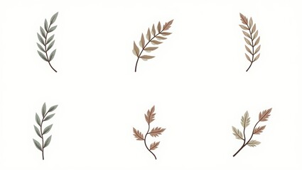 Obraz premium Six stylized floral sprigs in muted tones.
