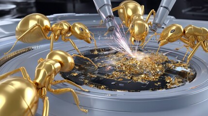 Golden Ants Repairing Technology: Teamwork, Precision, and Futuristic Concept