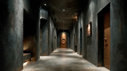 Fototapeta premium Mysterious Dark Corridor: An Eerie Architectural Interior