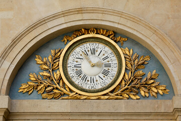 Paris, France. Europe. Old gilded clock from the 1800's/