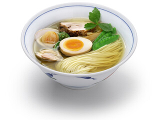 Shio ramen is a type of Japanese popular ramen that is characterized by its salt-based soup.