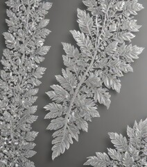 Luxurious silver leaf lace trim, shimmering metallic texture ,  intricate,  design