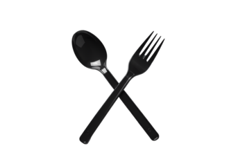 Black Spoon  Fork Cutlery Restaurant Dinnerware Tableware Kitchen Utensils isolated on transparent background