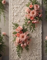 Intricate lace & ribbon accents adorn artificial flower wall decor  Eclectic home styling , detail, wall decor, feminine