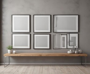 Empty frames on minimalist gallery wall, modern home,  blank frames,  mockup